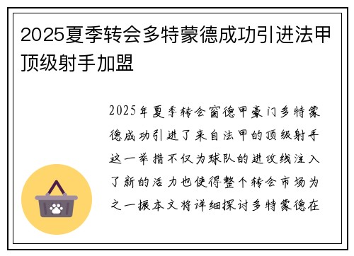 2025夏季转会多特蒙德成功引进法甲顶级射手加盟